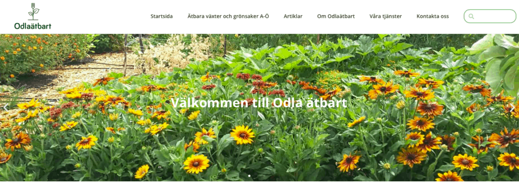 Bild av startsidan för odlaatbart.se, Odla ätbarts startsida